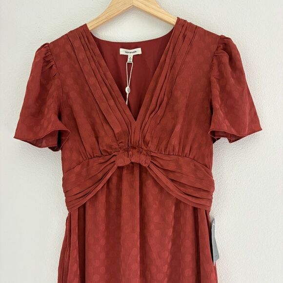 NWT Max Studio Women's Jacquard Shine Dot Cinched Waist Midi Dress Russet Small - Picture 8 of 16